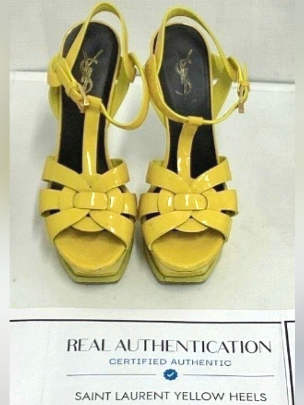 Saint Laurent Tribute 105 Platform Sandals Yellow Patent Leather Heels EU 36 YSL